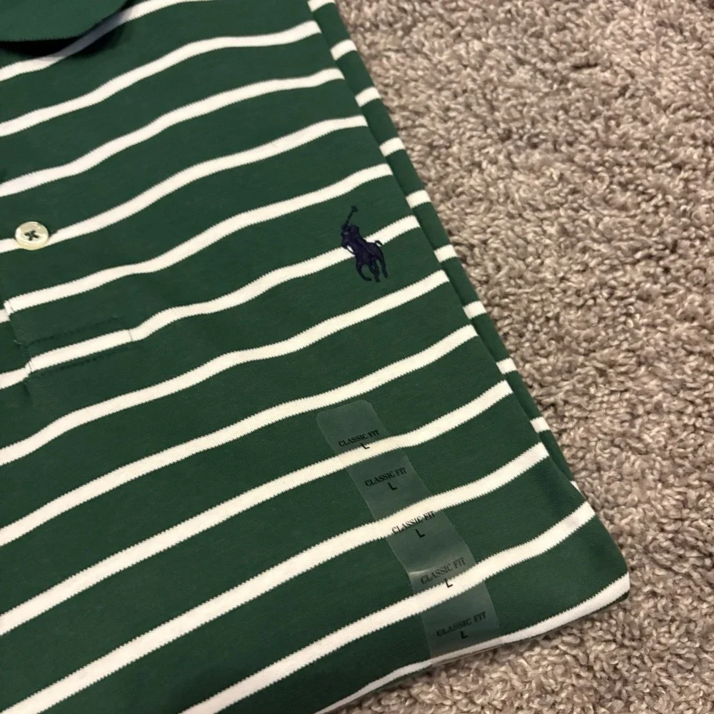 LOT OF 2 NEW Polo Ralph Lauren Men's L Classic Fit Stripe Polo Shirt Black Green